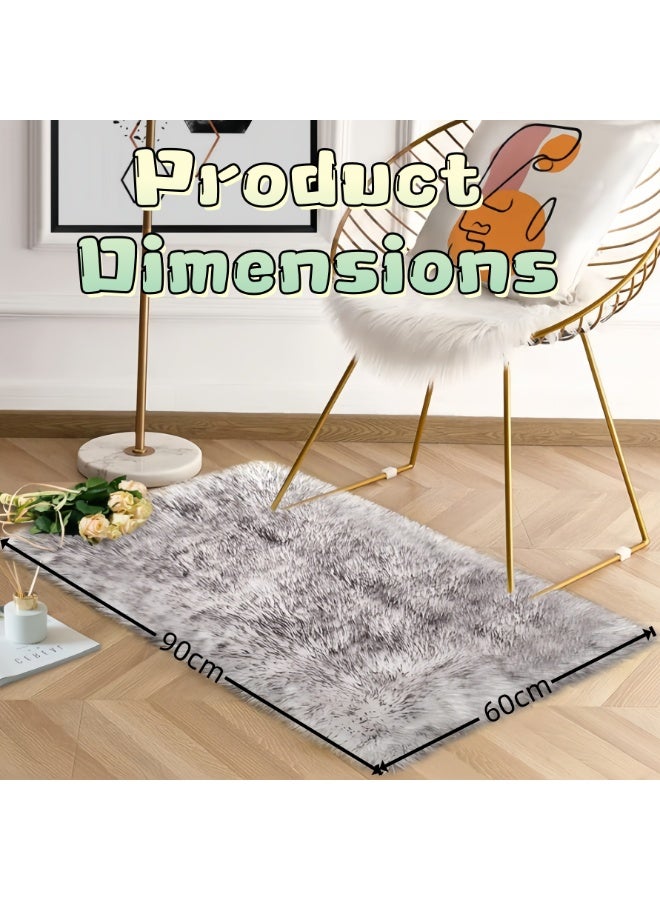 White With Grey Tips Sheepskin Rug 60*90CM, Faux Fur Sheepskin Rug for Living Room, Fluffy Washable Rugs for Bedroom Luxury Room Decor Furry Rugs Rectangle (Y2549) - Image 3